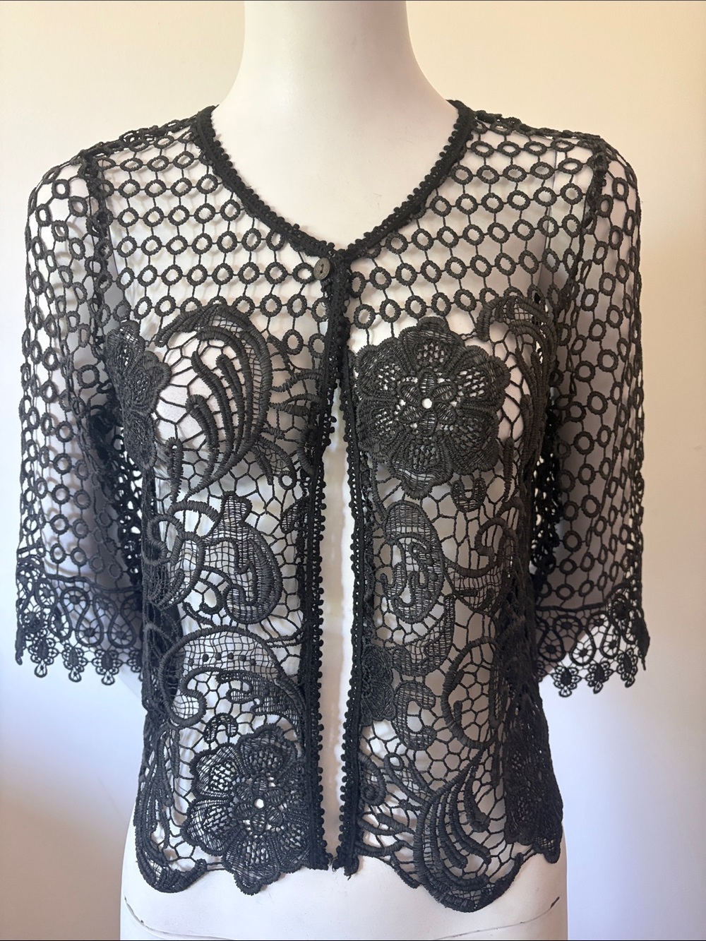 Maison Michel Italy Charcoal Gray Lace whimsical Boho Cardigan Size L
